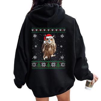 Santa Owl Ugly Sweater Animals Christmas Pajama Women Oversized Hoodie Back Print - Thegiftio UK