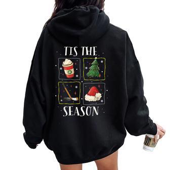 Tis The Season Ice Hockey Christmas Coffee Latte Xmas Tree Women Oversized Hoodie Back Print - Thegiftio