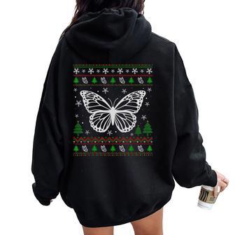 Ugly Christmas Sweater For Butterfly Lovers Ugly Women Oversized Hoodie Back Print - Thegiftio UK