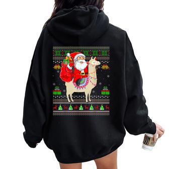 Ugly Xmas Sweater Santa Riding Llama Christmas Women Oversized Hoodie Back Print - Thegiftio UK
