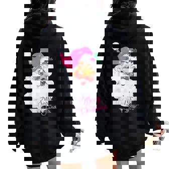 Vintage Pink Santa Claus Merry Christmas Pajamas Xmas Women Women Oversized Hoodie Back Print - Thegiftio UK
