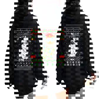 Xmas Lights Ugly Sweater Style Santa Llama Christmas Women Oversized Hoodie Back Print | Mazezy