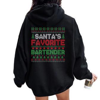 Xmas Santa's Favorite Bartender Ugly Christmas Sweater Women Oversized Hoodie Back Print - Thegiftio UK