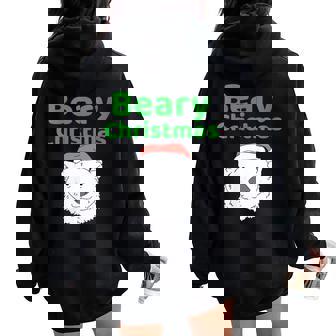 BEARY CHRISTMAS Pun Polar Bear In Santa Hat Women Oversized Hoodie Back Print - Monsterry