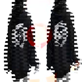 Cute Fluffy Tuxedo Cat In Pink Fluff Women Oversized Hoodie Back Print - Monsterry