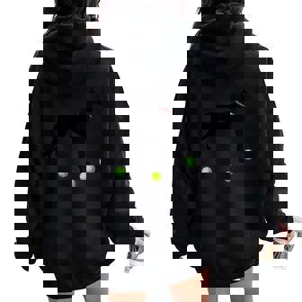 Manchester Terrier Dog Plays With Yellow Tennis Balls Women Oversized Hoodie Back Print - Monsterry