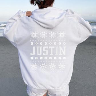 Justin Ugly Christmas Sweater Family Boys & Girls Names Women Oversized Hoodie Back Print | Seseable UK