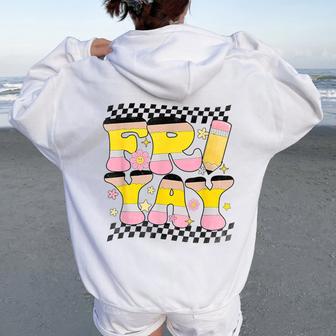 Retro Fri Yay Teacher Christmas Last Day Of School Women Oversized Hoodie Back Print - Thegiftio UK