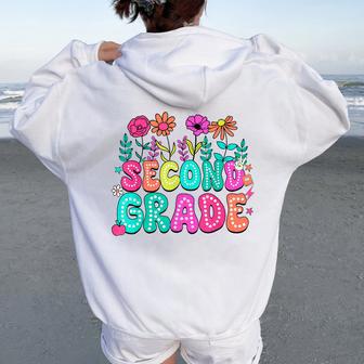 2Nd Grade Teacher Student Wildflower Back To School Floral Women Oversized Hoodie Back Print - Thegiftio UK