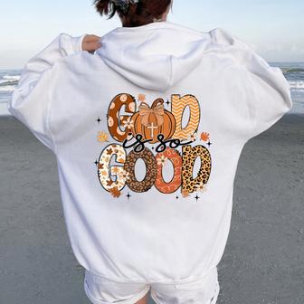 Autumn Pumpkin Christian Thanksgiving Faith God Is So Good Women Oversized Hoodie Back Print - Thegiftio UK