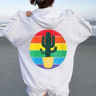 Cactus Serape Rainbow Awesome Novelty Women Oversized Hoodie Back Print - Thegiftio UK