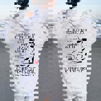 Cadeau Original Humour Chat Je Travaille Dur Women Oversized Hoodie Back Print - Cadeauxyz