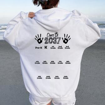 Class Of 2037 Grow With Me Handprint Pre-K 12Th Grade Women Oversized Hoodie Back Print - Thegiftio UK