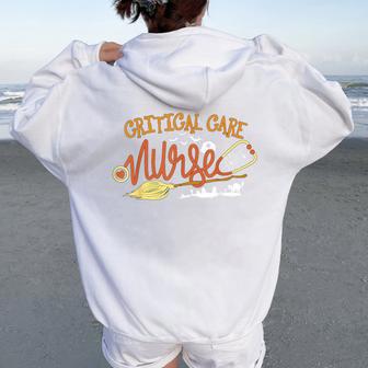 Critical Care Nurse Halloween Rn Icu Nursing Witch On Broom Women Oversized Hoodie Back Print - Thegiftio UK