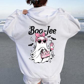 Cute Boo Jee Ghost Halloween Bandana Ghost Coffee Womens Women Oversized Hoodie Back Print - Thegiftio UK