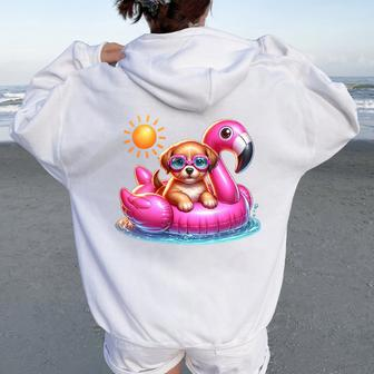 Cute Puppy Dog Pink Flamingo Summer Vibes Beach Lover Girls Women Oversized Hoodie Back Print - Monsterry DE