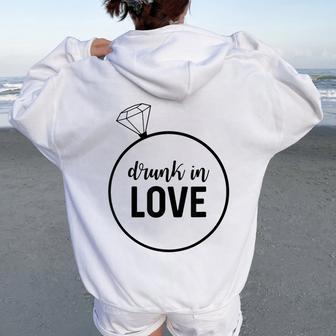 Drunk In Love Engagement Diamond Ring Framed Women Oversized Hoodie Back Print - Monsterry
