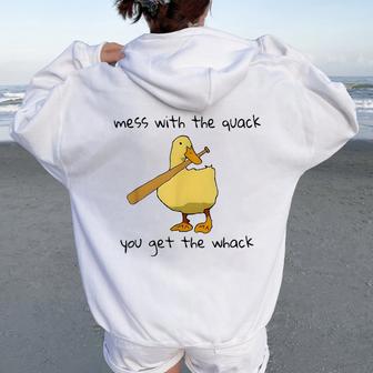 Duck And Baseball Bat Mess With The Quack You Get The Whack Women Oversized Hoodie Back Print - Thegiftio UK