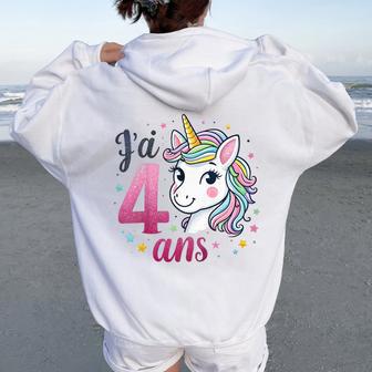 Enfant Licorne Filles J'ai 4 Ans Cadeau 4Ème Anniversaire Women Oversized Hoodie Back Print - Cadeauxyz