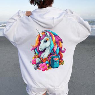 Enfant Licorne Rentrée Scolaire Ecole Fille Sweat à capuche oversize pour femme avec imprimé dans le dos - Cadeauxyz