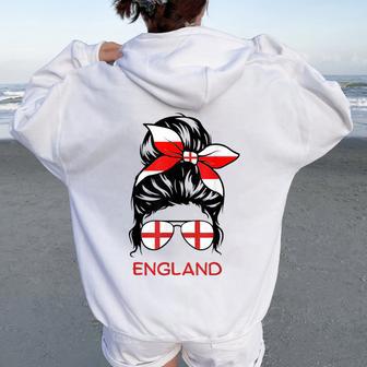 English Girl British Flag England Girl Messy Bun Women Oversized Hoodie Back Print - Thegiftio UK