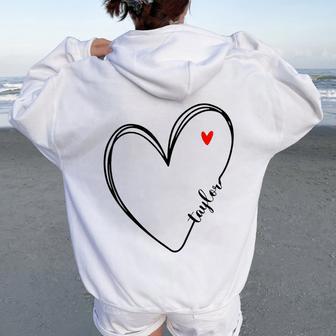 First Name Taylor I Love Taylor Girl With Heart Women Oversized Hoodie Back Print - Thegiftio UK