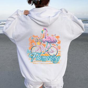 Be Flamazing Flamingo Bicycle Lover Summer Vibes Women Oversized Hoodie Back Print - Monsterry DE
