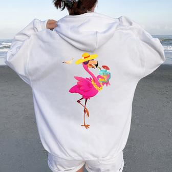 Flamingo Beach Summer Vibes Palm Trees Tropical Summer Women Oversized Hoodie Back Print - Monsterry CA