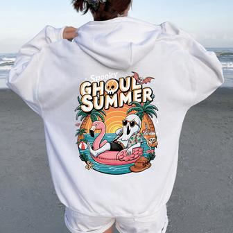 Fun Spooky Ghoul Summer Beach Vacation Flamingo Summer Vibes Women Oversized Hoodie Back Print - Monsterry CA