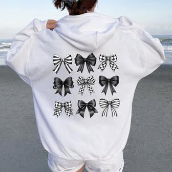 Checkered Coquette Bow For Women Women Oversized Hoodie Back Print - Thegiftio UK