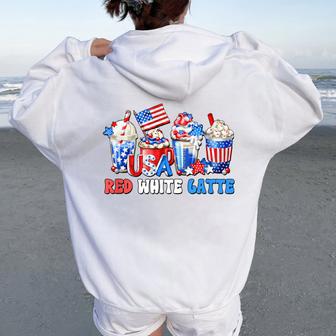 Fourth Of July For Red White Latte Women Oversized Hoodie Back Print | Seseable UK