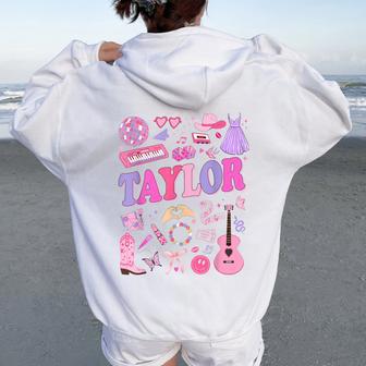 Girl Retro Taylor First Name Personalized Groovy 70'S 80'S Women Oversized Hoodie Back Print - Thegiftio UK