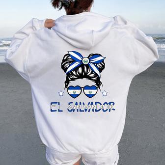 Girls El Salvador- Flag Salvadoran Hispanic Heritage Women Oversized Hoodie Back Print - Thegiftio UK