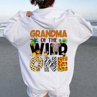 Grandma Of The Birthday Wild One Safari Boy Family Matching Women Oversized Hoodie Back Print - Thegiftio UK
