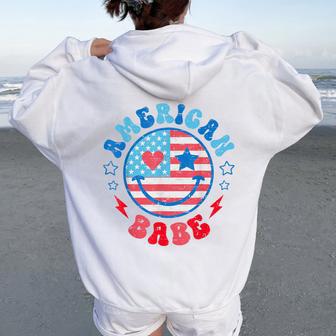 Groovy American Girl Babe Smile Face Usa Flag 4Th Of July Women Oversized Hoodie Back Print | Seseable UK