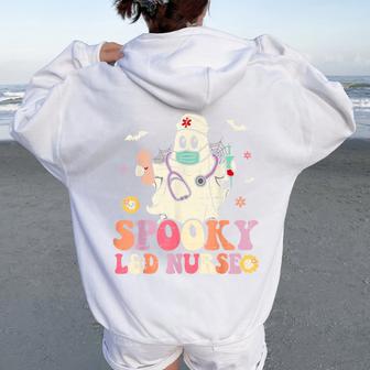 Groovy Labor & Delivery Nurse Halloween Ghost L&D Nurse Women Oversized Hoodie Back Print - Thegiftio UK