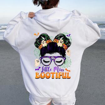 Groovy Messy Bun Bootiful Halloween Boo Ghost Girls Toddlers Women Oversized Hoodie Back Print - Thegiftio UK