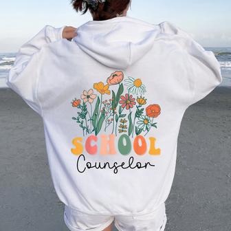 Groovy Wildflower School Counselor Women Oversized Hoodie Back Print - Thegiftio UK