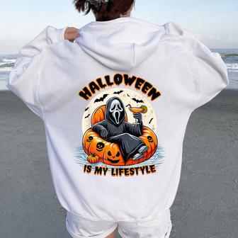 Halloween Is My Lifestyle Skeleton Women Women Oversized Hoodie Back Print - Thegiftio UK