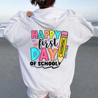 Happy First Day Of School For Teachers Girls Boys Women Oversized Hoodie Back Print - Thegiftio UK