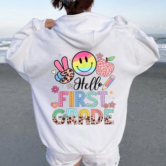 Hello 1St Grade Boy Girl Teacher Back To School 1St Grade Women Oversized Hoodie Back Print - Thegiftio UK