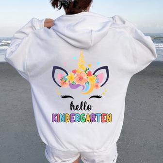 Hello Kindergarten Unicorn First Day Back To School Kid Girl Women Oversized Hoodie Back Print - Thegiftio UK