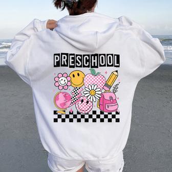 Hello Preschool Team Pre-K Retro Girl Back To School Women Oversized Hoodie Back Print - Thegiftio UK