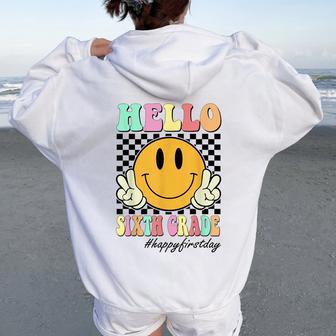 Hello Sixth Grade Teachers Students Back To School 6Th Grade Women Oversized Hoodie Back Print - Thegiftio UK