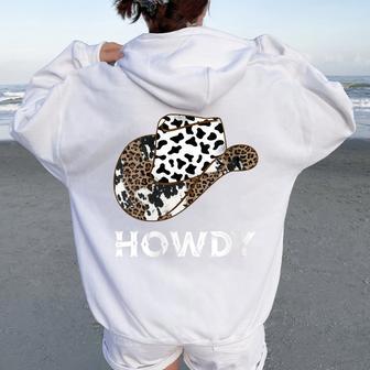 Howdy Rodeo Western CowLeopard Print Hat Southern Cowgirl Women Oversized Hoodie Back Print - Thegiftio UK