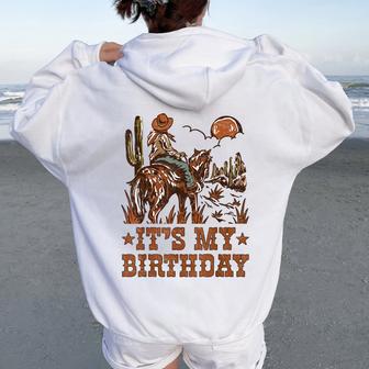 It's My Birthday Cowboy Riding Horse Western Family Matching Women Oversized Hoodie Back Print - Thegiftio UK