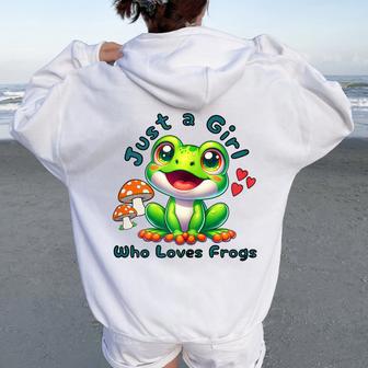 Just A Girl Who Loves Frogs Cute Toad For Amphibian Lover Women Oversized Hoodie Back Print - Thegiftio UK