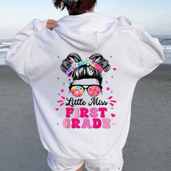 Little Miss First Grade Messy Bun 1St Grade Girl Teacher Women Oversized Hoodie Back Print - Thegiftio UK