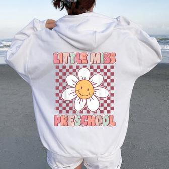 Little Miss Preschool Retro Cute Groovy First Day Of Pre-K Women Oversized Hoodie Back Print - Thegiftio UK