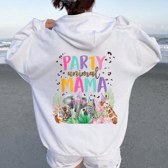 Mama Of The Birthday Boy Girl Zoo Theme Animal Party Women Oversized Hoodie Back Print - Thegiftio UK